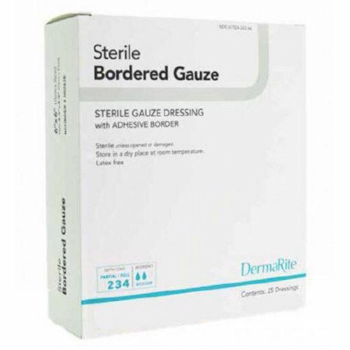 DermaRite, Adhesive Dressing DermaRite  4 X 8 Inch Gauze Rectangle White Sterile, Box Of 25