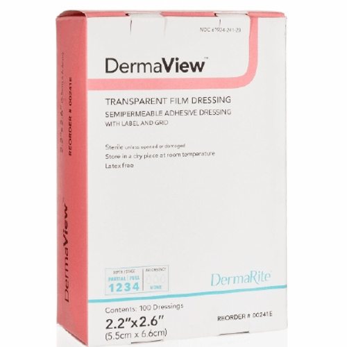 DermaRite, Transparent Film Dressing DermaView Roll 4 Inch X 11 Yard 2 Tab Delivery With Label Sterile, 1 Each