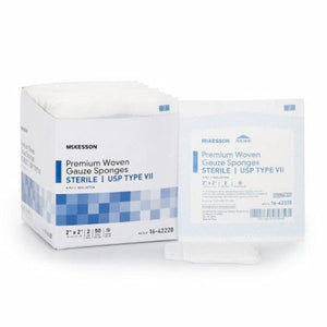 McKesson, USP Type VII Gauze Sponge McKesson Cotton 8-Ply 2 X 2 Inch Square Sterile, Box Of 50