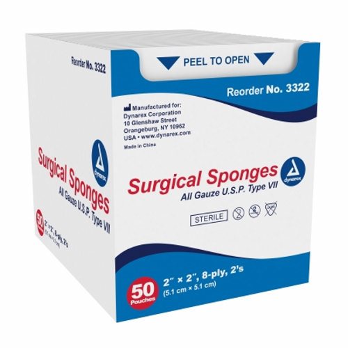 Dynarex, Gauze Sponge 2 X 2 Inch 8-Ply Sterile 3322, Box Of 1