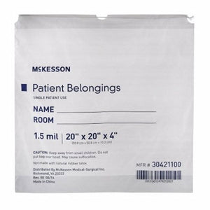 McKesson, Patient Belongings Bag McKesson 4 X 20 X 20 Inch Polyethylene Drawstring Closure White, Count of 250