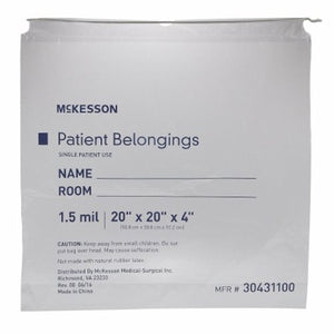 McKesson, Patient Belongings Bag McKesson 4 X 20 X 20 Inch Polyethylene Drawstring Closure Clear, Count of 250