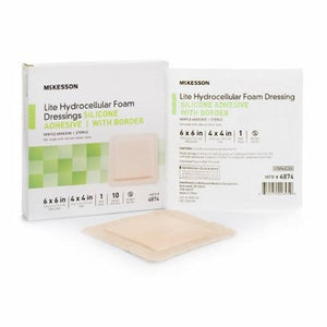 McKesson, Thin Foam Dressing 6 X 6 Inch With Border Film Backing Silicone Gel 4874, Case Of 20