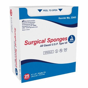Dynarex, Gauze Sponge 4 X 4 Inch 12-Ply Sterile 3343, Case Of 24