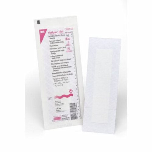 3M, Adhesive Dressing 3M Medipore 3-1/2 X 10 Inch Soft Cloth Rectangle White Sterile, Case Of 100
