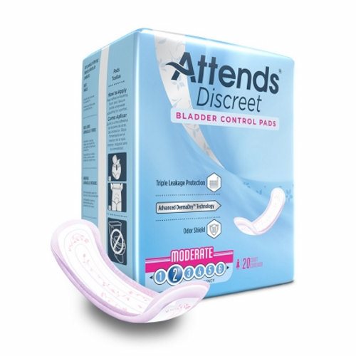 Attends, Bladder Control Pad Discreet 10-1/2 Inch Length Moderate Absorbency, Count of 20