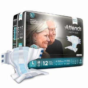 Attends, Premier Brief Unisex Adult Incontinence Large Disposable Heavy Absorbency, Count of 12