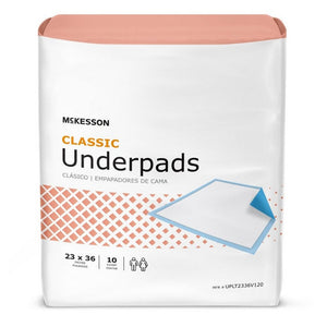 McKesson, Disposable Underpad 23 X 36 Inch Fluff Mat Light Absorbency UPLT2336V120, Count of 10