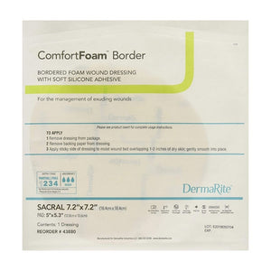 DermaRite, Silicone Foam Dressing 7-1/5 X 7-1/5 Inch Sterile, Box Of 5