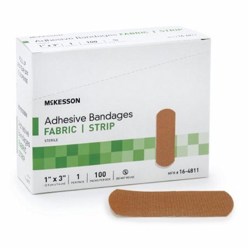 McKesson, Adhesive Bandages Fabric Strips 1 X 3 Inch, 1 X 3 Inch, Tan