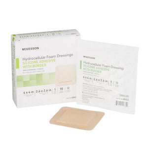 McKesson, Foam Dressing 4 X 4 Inch With Border Film Backing Silicone Gel 4843, Box Of 10
