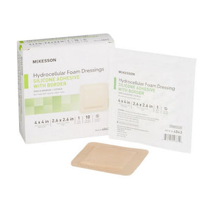 McKesson, Foam Dressing 4 X 4 Inch With Border Film Backing Silicone Gel 4843, 1 Each