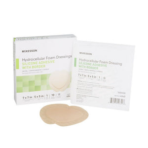 McKesson, Foam Dressing 7 X 7 Inch With Border Film Backing Silicone Gel 4845, Box Of 10