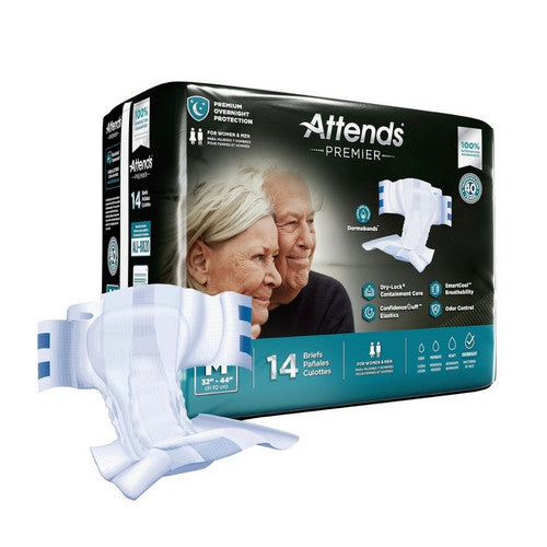 Attends, Premier Adult Incontinence Disposable Briefs Medium High-Rise Waist Tab Closure, Count of 14