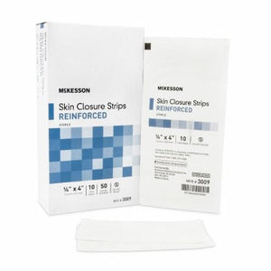 McKesson, Skin Closure Strip 1/4 X 4 Inch Nonwoven Material Reinforced Strip White 3009, Box Of 50