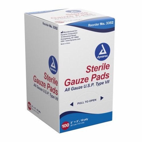Dynarex, Gauze Sponge 2 X 2 Inch 12-Ply Sterile 3352, Box Of 100