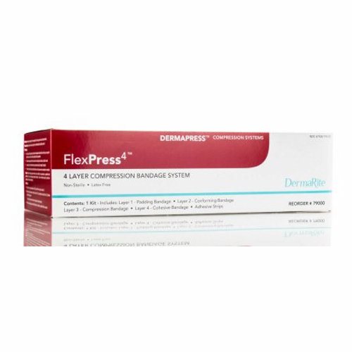 DermaRite, 4 Layer Compression Bandage System FlexPress4 4 Inch X 3-4/5 Yard / 4 Inch X 4-9/10 Yard / 4 Inch X, Box Of 1