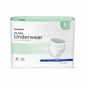 McKesson, Ultra Unisex Adult Absorbent Underwear Pull On with Tear Away Seams Large Disposable Heavy Absorbency, Count of 4