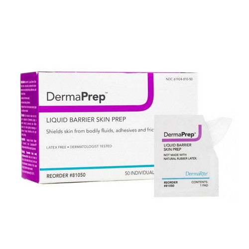 DermaRite, Skin Barrier Wipe DermaPrep Isopropyl Alcohol Individual Packet, Box Of 50