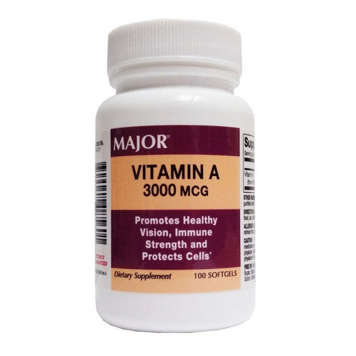 Major Pharmaceuticals, Vitamin Supplement Major  Vitamin A 10000 IU Strength Capsule 100 per Bottle, Count of 1