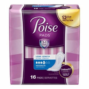 Poise, Bladder Control Pad Poise  12.4 Inch Length Moderate Absorbency Polymer Core Regular Adult Female Di, Pack Of 16