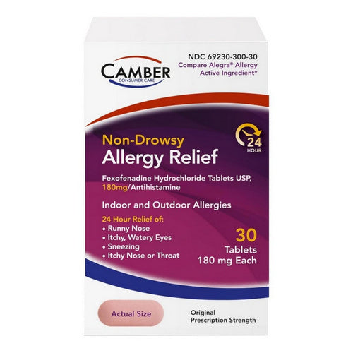 Camber, Non-Drowsy Fexofenadine Antihistamine Allergy Relief, 180 Mg, 30 Count