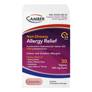 Camber, Non-Drowsy Fexofenadine Antihistamine Allergy Relief, 180 Mg, 30 Count
