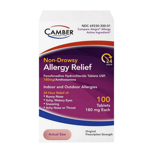 Camber, Non-Drowsy Fexofenadine Antihistamine Allergy Relief, 180 Mg, 100 Count