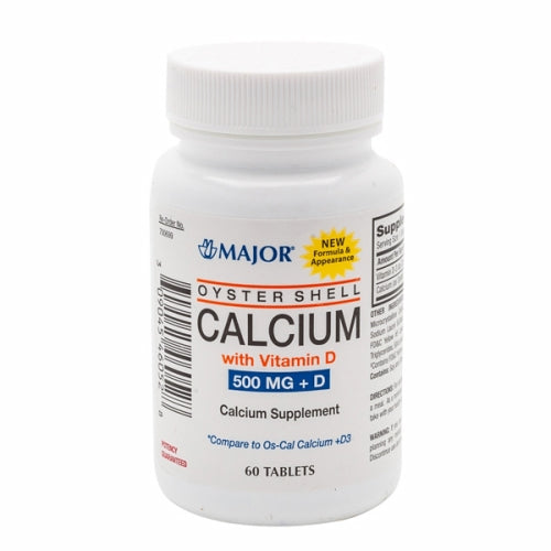 Major Pharmaceuticals, Oyster Shell Calcium with Vitamin D3, 500 Mg, 60 Tabs
