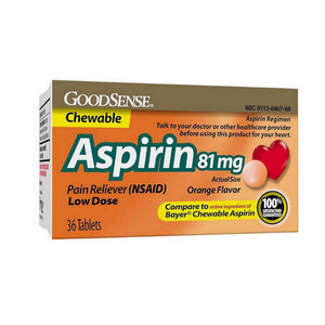 Good Sense, Chewable Aspirin Orange Flavor, 81 Mg, 36 Tabs