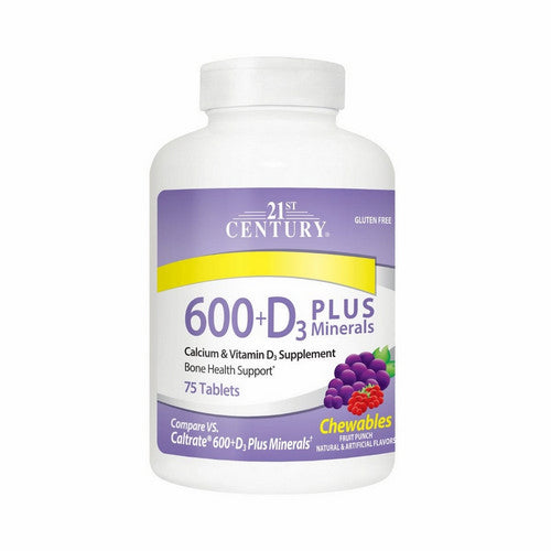 21st Century, Calcium 600 Plus D3 + Minerals Fruit Punch, 75 Chewable Tabs