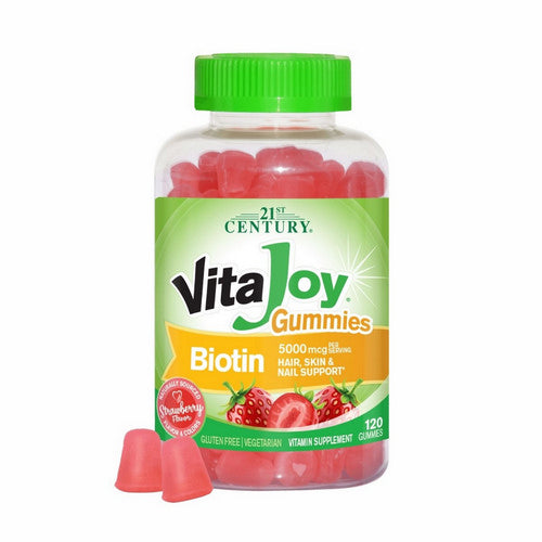 21st Century, Vitajoy Biotin Gummies Strawberry Flavour, 2500 Mcg, 120 Veg Caps
