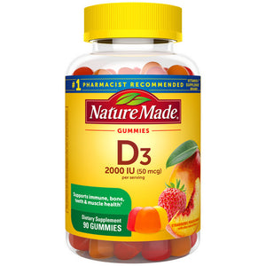Nature Made, Vitamin D3 Gummies Strawberry Peach And Mango, 25 Mcg, 90 Gummies