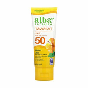 Alba Botanica, Hawaiian Facial Sunscreen Lotion Spf 50 Fragrance Free, 3 Oz