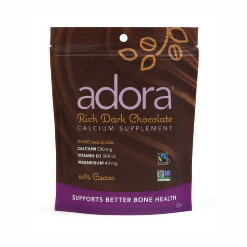 Adora, Organic Dark Chocolate Calcium Supplement Disk, 30 Count