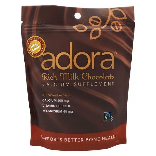 Adora, Rich Milk Chocolate Calcium Supplement, 500 Mg, 30 Count