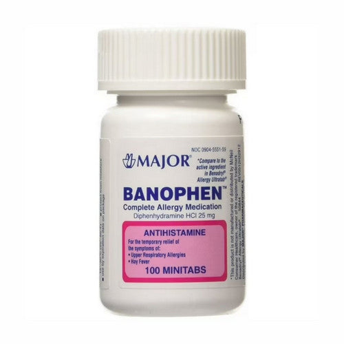 Major Pharmaceuticals, Banophen Diphenhydramine HCI, 25 Mg, 100 Tabs