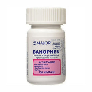 Major Pharmaceuticals, Banophen Diphenhydramine HCI, 25 Mg, 100 Tabs