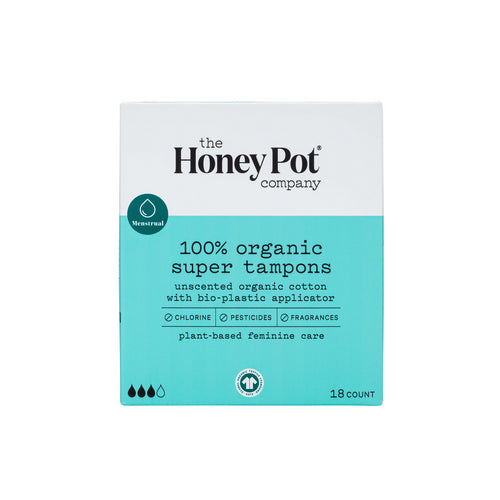The Honey Pot, Super 100% Organically Grown Cotton BPA Free Plastic Applicator Tampons, 18 Count
