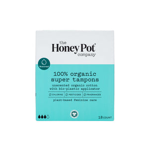 The Honey Pot, 100% Organic Grown Super Tampons With Bpa-Free Applicator, 18 Count