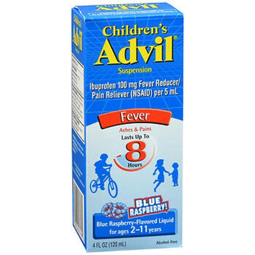 Advil, Children'S Ibuprofen Fever Reducer Pain Reliever Liquid Blue Raspberry, 100 Mg, 4 Oz