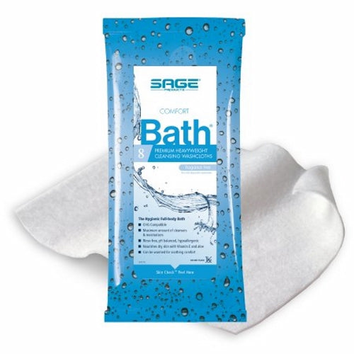 Sage, Rinse-Free Bath Wipe Comfort Bath Soft Pack Unscented, 1 Packet / 8 Count