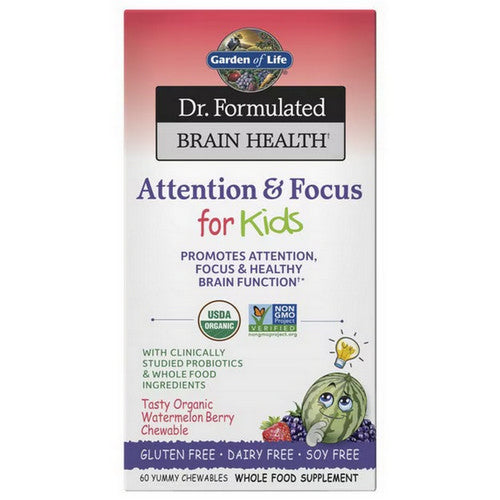 Garden of Life, Dr. Formulated Brain Health Attention & Focus for Kids, Watermelon Berry Flavor, 60 Chewable Tabs