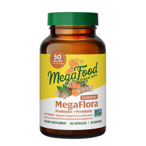 MegaFood, Megaflora Probiotic + Prebiotic With Turmeric, 60 Caps