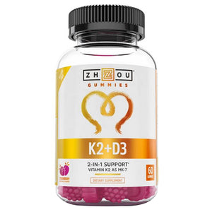 Zhou Nutrition, D3 + K2 Gummies Strawberry, 60 Count