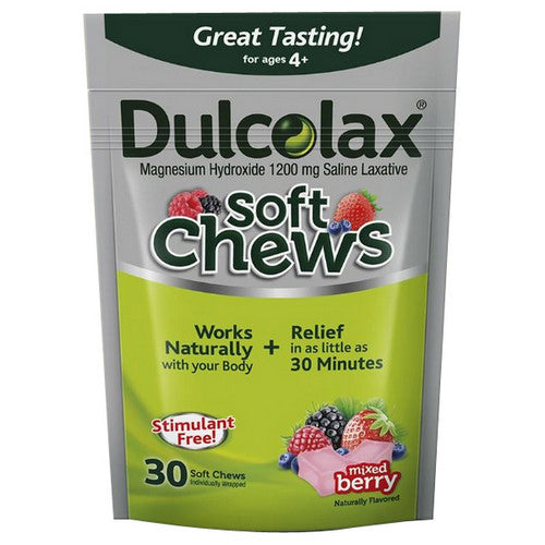 Dulcolax, Magnesium Hydroxide Saline Laxative Soft Chews Mixed Berry, 1200 Mg, 30 Soft Chews