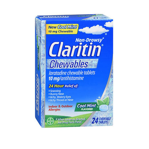 Claritin, Loratadine Antihistamine 24 Hour Allergy Chewable Tablets Cool Mint, 24 Tabs