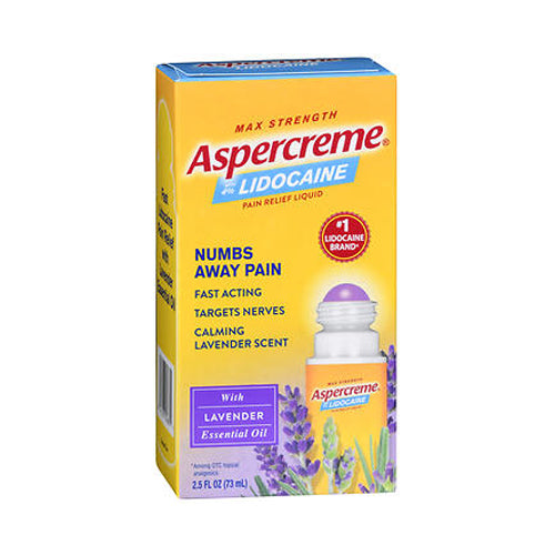 Aspercreme, 4% Lidocaine Pain Relief Liquid Max Strength Lavender Essential Oil, 2.5 Oz
