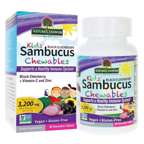 Nature's Answer, Kid's Sambucus Chewables Black Elderberry + Vitamin-C And Zinc, 3,200 Mg, 45 Tabs