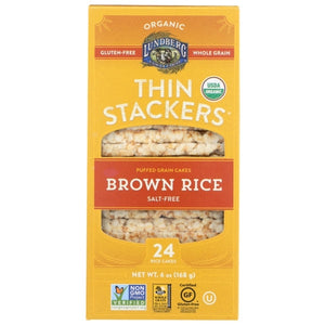 Lundberg, Puffed Grain Cakes Thin Stackers Brown Rice Salt Free, 6 Oz(Case Of 6)